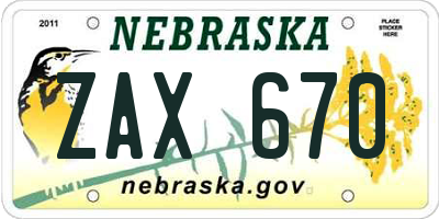 NE license plate ZAX670