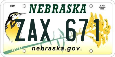 NE license plate ZAX671