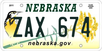 NE license plate ZAX674