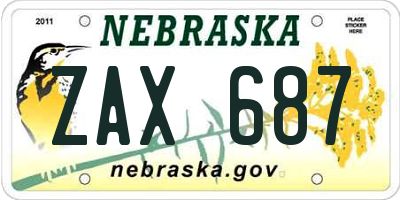 NE license plate ZAX687