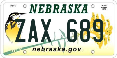 NE license plate ZAX689