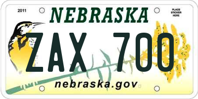 NE license plate ZAX700