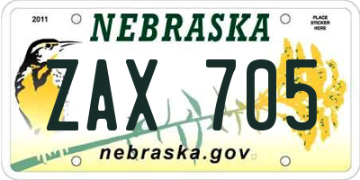 NE license plate ZAX705