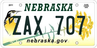 NE license plate ZAX707