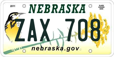 NE license plate ZAX708