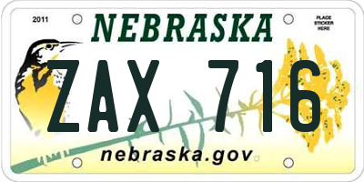 NE license plate ZAX716