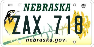 NE license plate ZAX718