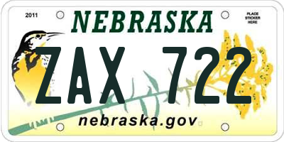 NE license plate ZAX722