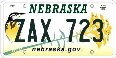 NE license plate ZAX723