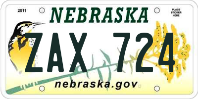 NE license plate ZAX724