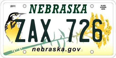 NE license plate ZAX726