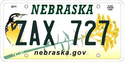 NE license plate ZAX727