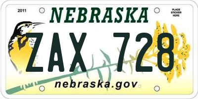 NE license plate ZAX728