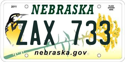 NE license plate ZAX733