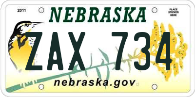 NE license plate ZAX734