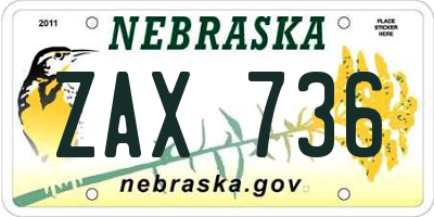 NE license plate ZAX736