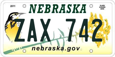 NE license plate ZAX742