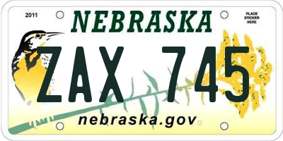NE license plate ZAX745