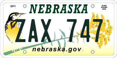 NE license plate ZAX747