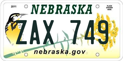 NE license plate ZAX749