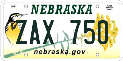 NE license plate ZAX750