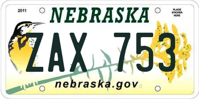 NE license plate ZAX753
