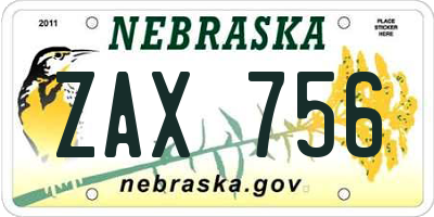 NE license plate ZAX756