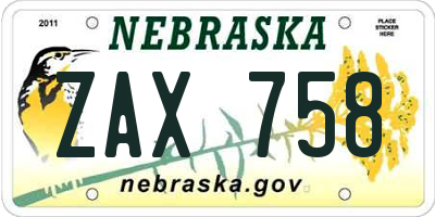 NE license plate ZAX758