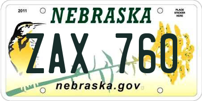 NE license plate ZAX760