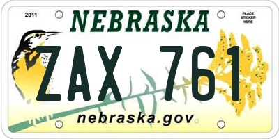 NE license plate ZAX761