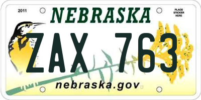 NE license plate ZAX763