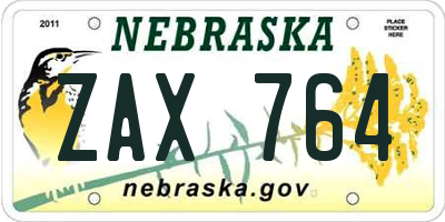NE license plate ZAX764
