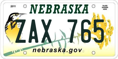 NE license plate ZAX765