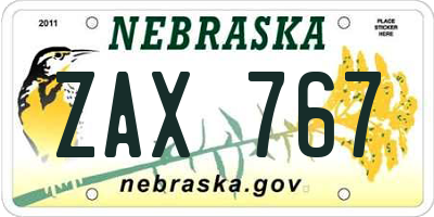 NE license plate ZAX767
