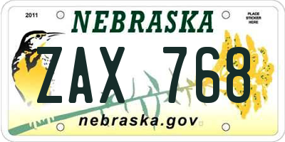 NE license plate ZAX768