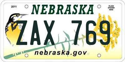 NE license plate ZAX769