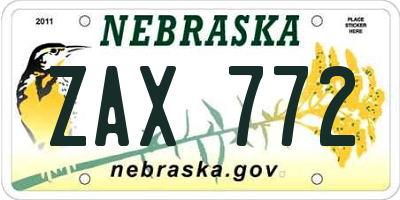 NE license plate ZAX772