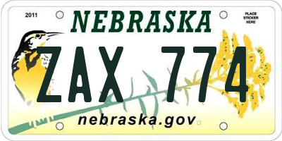 NE license plate ZAX774