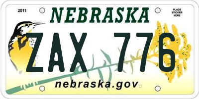 NE license plate ZAX776