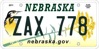 NE license plate ZAX778