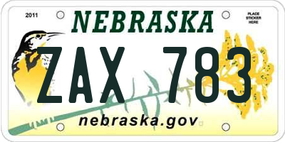 NE license plate ZAX783