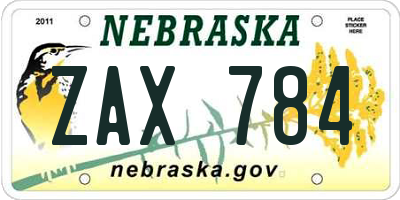 NE license plate ZAX784