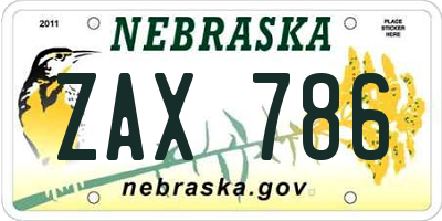 NE license plate ZAX786