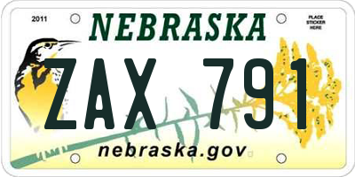 NE license plate ZAX791