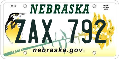 NE license plate ZAX792