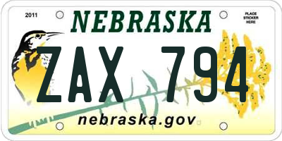 NE license plate ZAX794