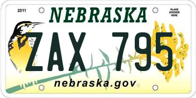 NE license plate ZAX795