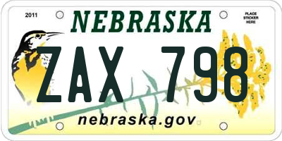 NE license plate ZAX798