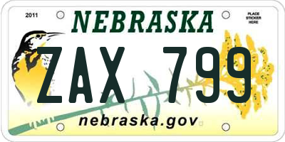 NE license plate ZAX799