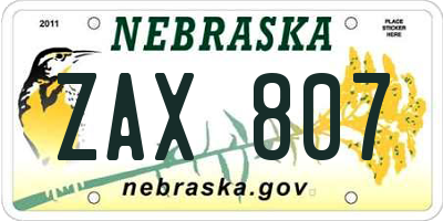 NE license plate ZAX807